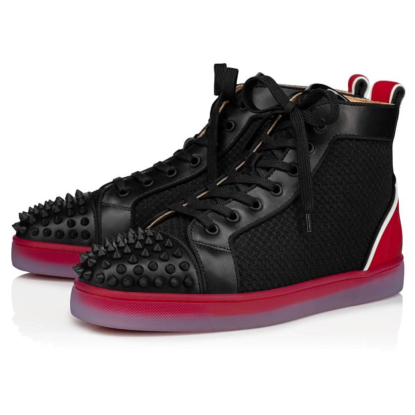 Men's Christian Louboutin Fun Lou Spikes Calf High Top Sneakers - Black/Loubi [6231-045]
